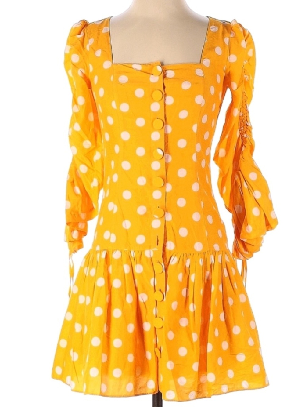 NICHOLAS Yellow and White Polka Dot Button-Front Dress